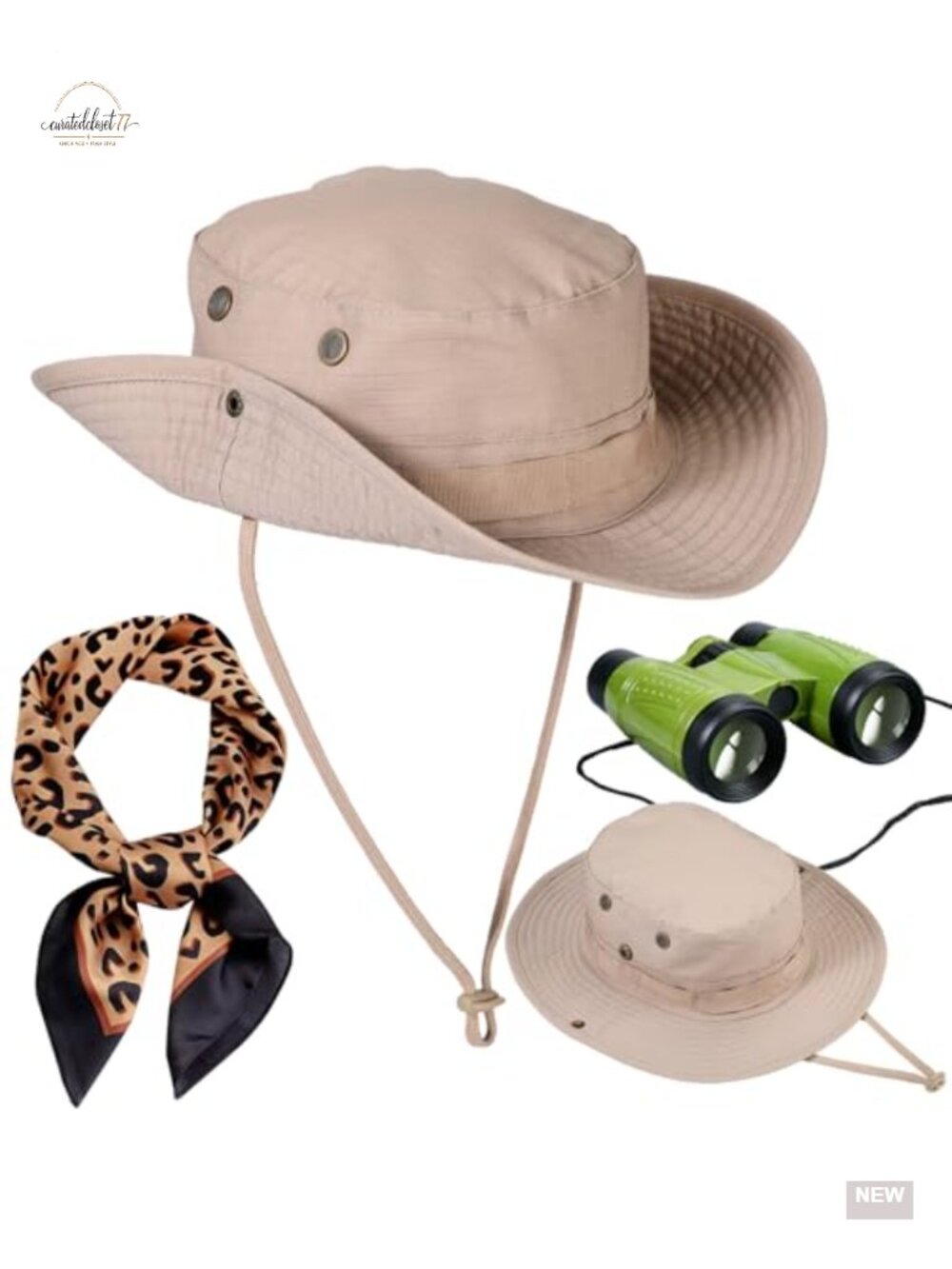 Safari Costume Accessory Set with Cotton-Polyester Hat, Leopard Scarf &